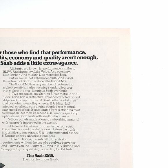 1975 SAAB‎ 99 EMS What A Car Should Be 8" x 11" Print Ad Road Test Magazine - Picture 3 of 5